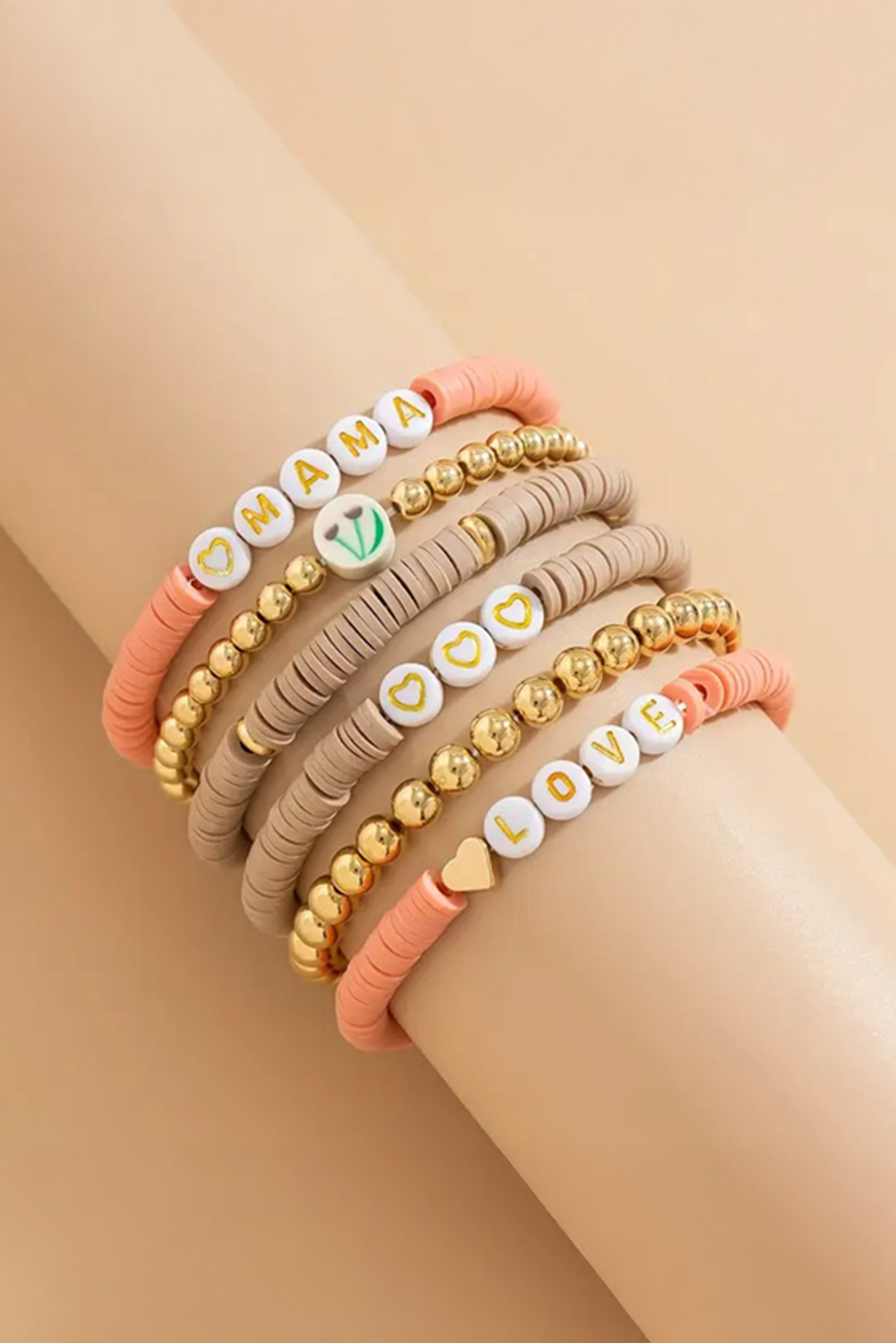 Gold Mama Love Heart Beaded Multi Layer Bracelet - loveforevers