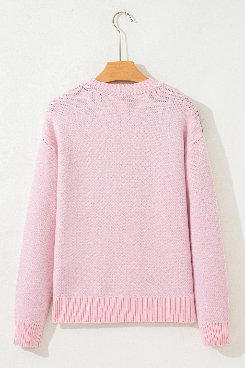 Pink Christmas Ginger Bread Man Print Round Neck Casual Sweater - loveforevers