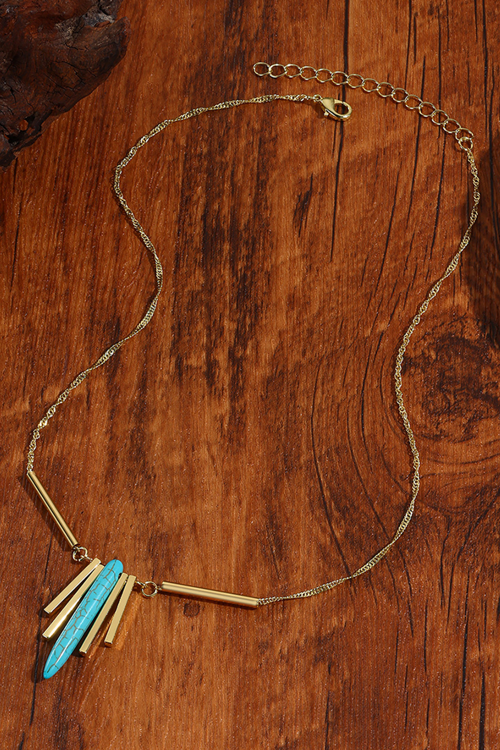 Gold Turquoise Metal Bars Chain Necklace - loveforevers