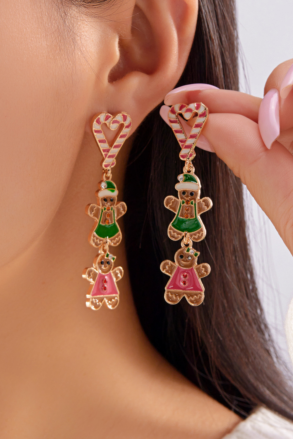 Thai Curry Gingerbread Man Candy Cane Heart Pendant Christmas Earrings - loveforevers