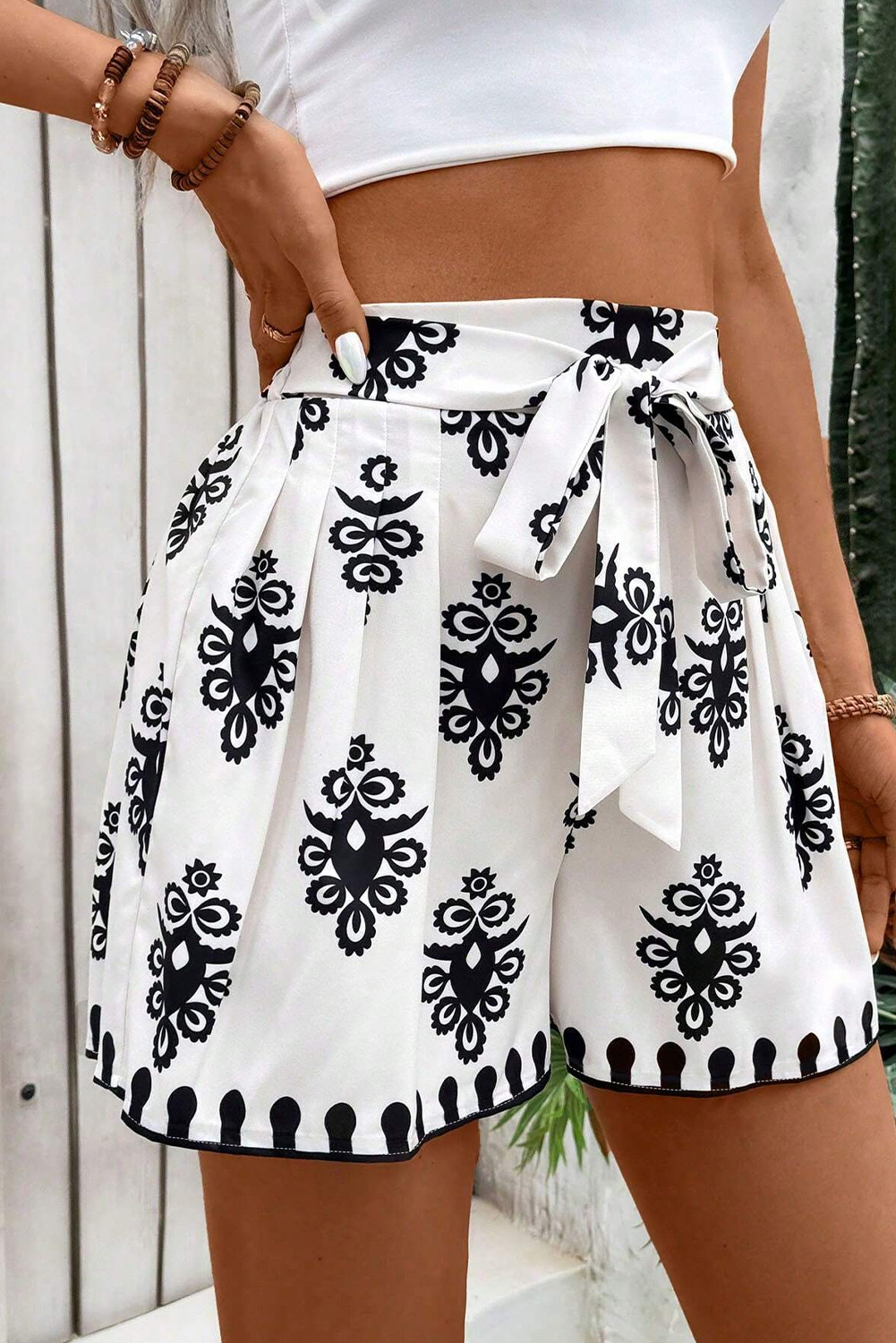Beige Geometric Printed Sleeveless Hollowed Bowknot Back Mini Dress - loveforevers