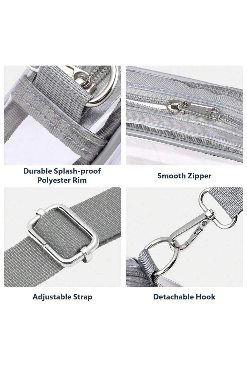 Gray Multi-Pocket Contrast Edge Detachable Strap Clear Shoulder Bag - loveforevers