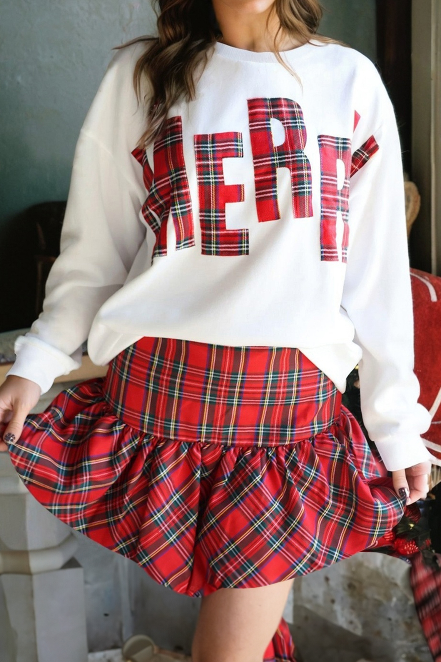 White Plaid MERRY Christmas Vacation Sweatshirt - loveforevers