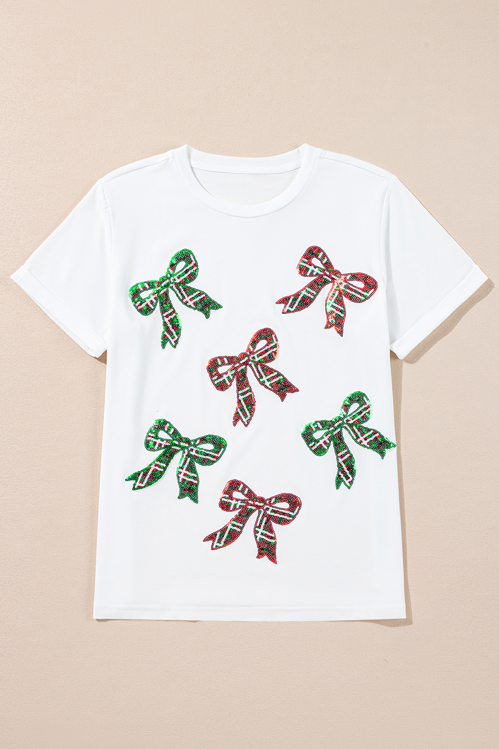 White Christmas Bowknot Graphic Cotton Blend T Shirt - loveforevers