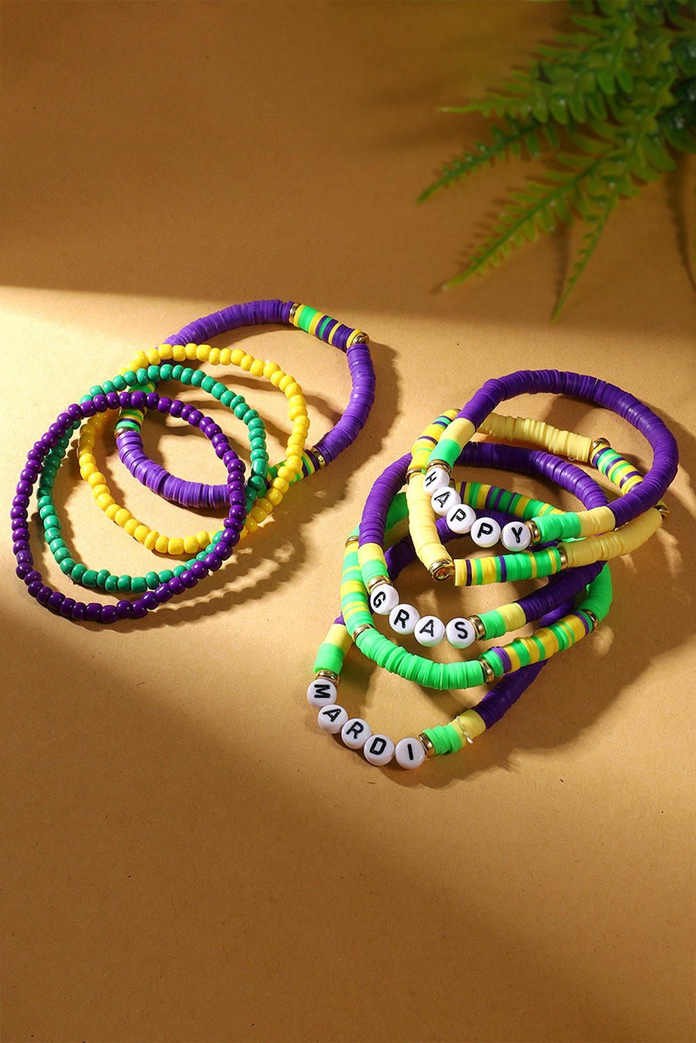 Tillandsia Purple Happy Mardi Gras Beaded Layered Bracelet Set - loveforevers