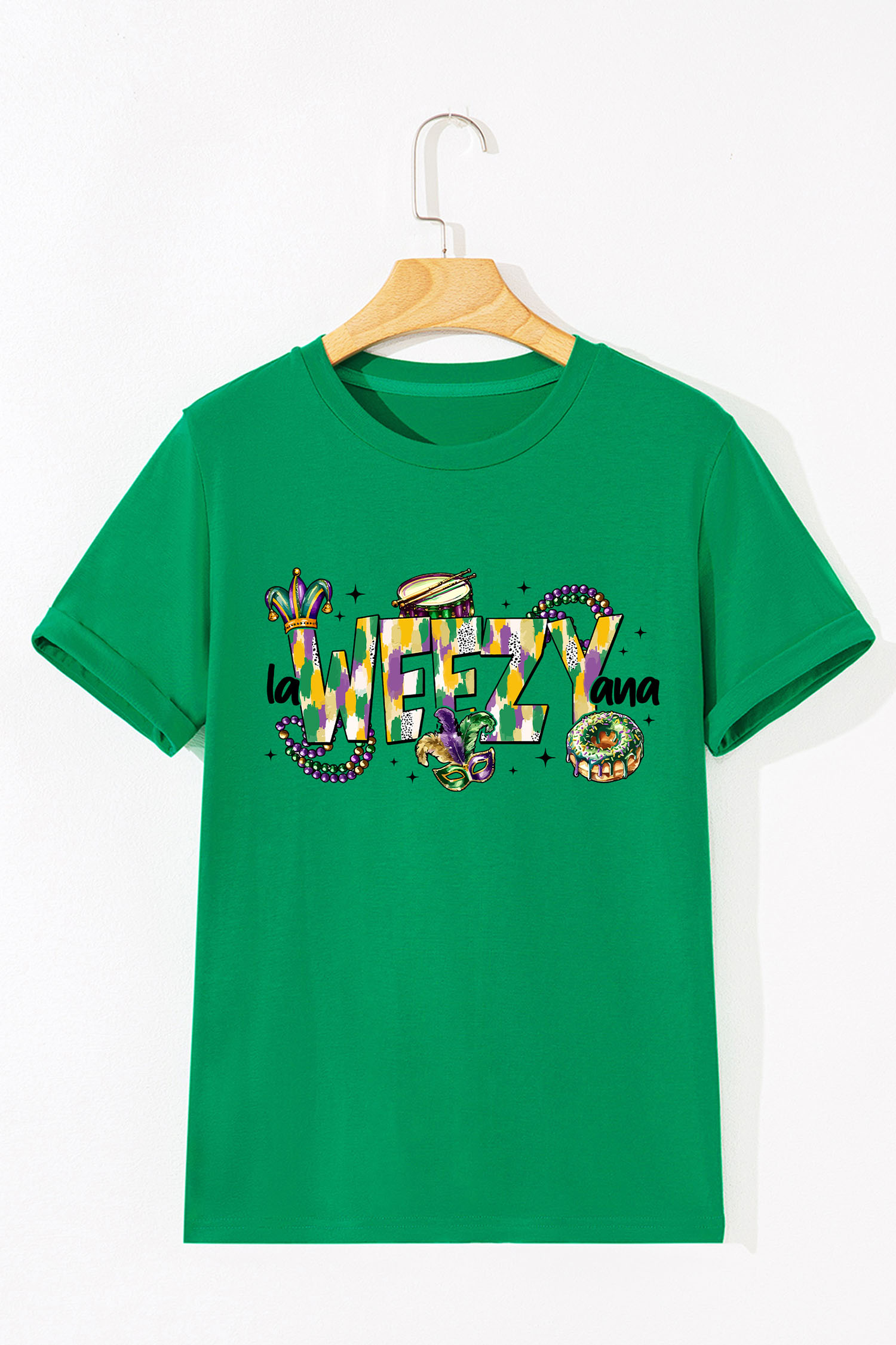Bright Green Glitter Mardi Gras Mask Graphic T Shirt - loveforevers