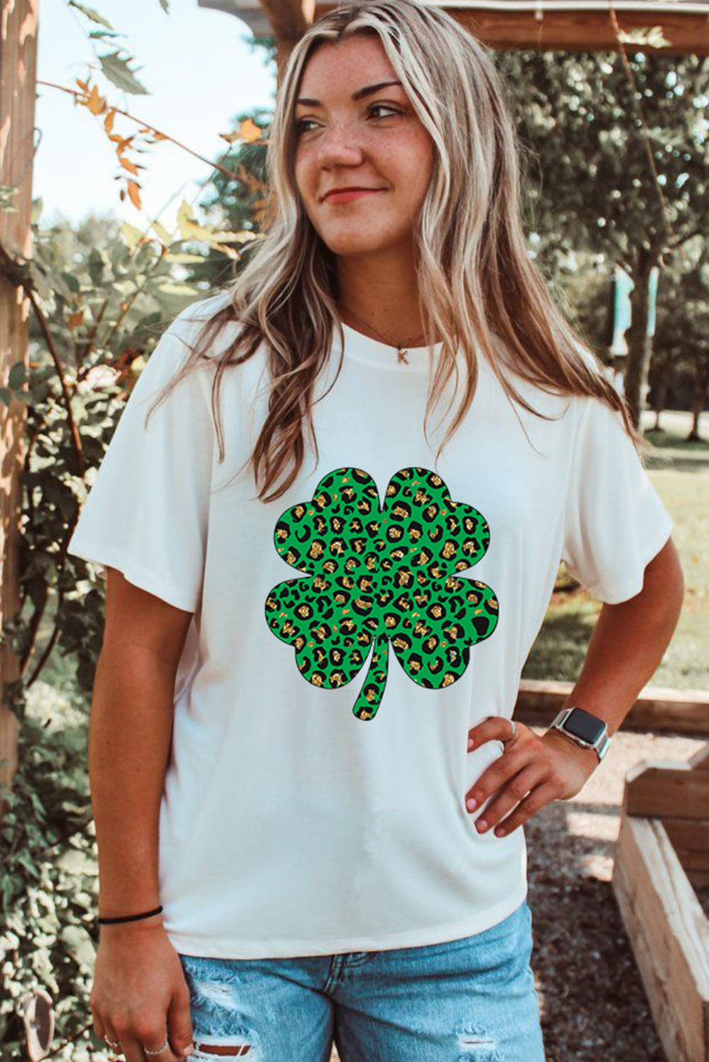 Black St. Patricks Lucky Clover Print O Neck T Shirt - loveforevers