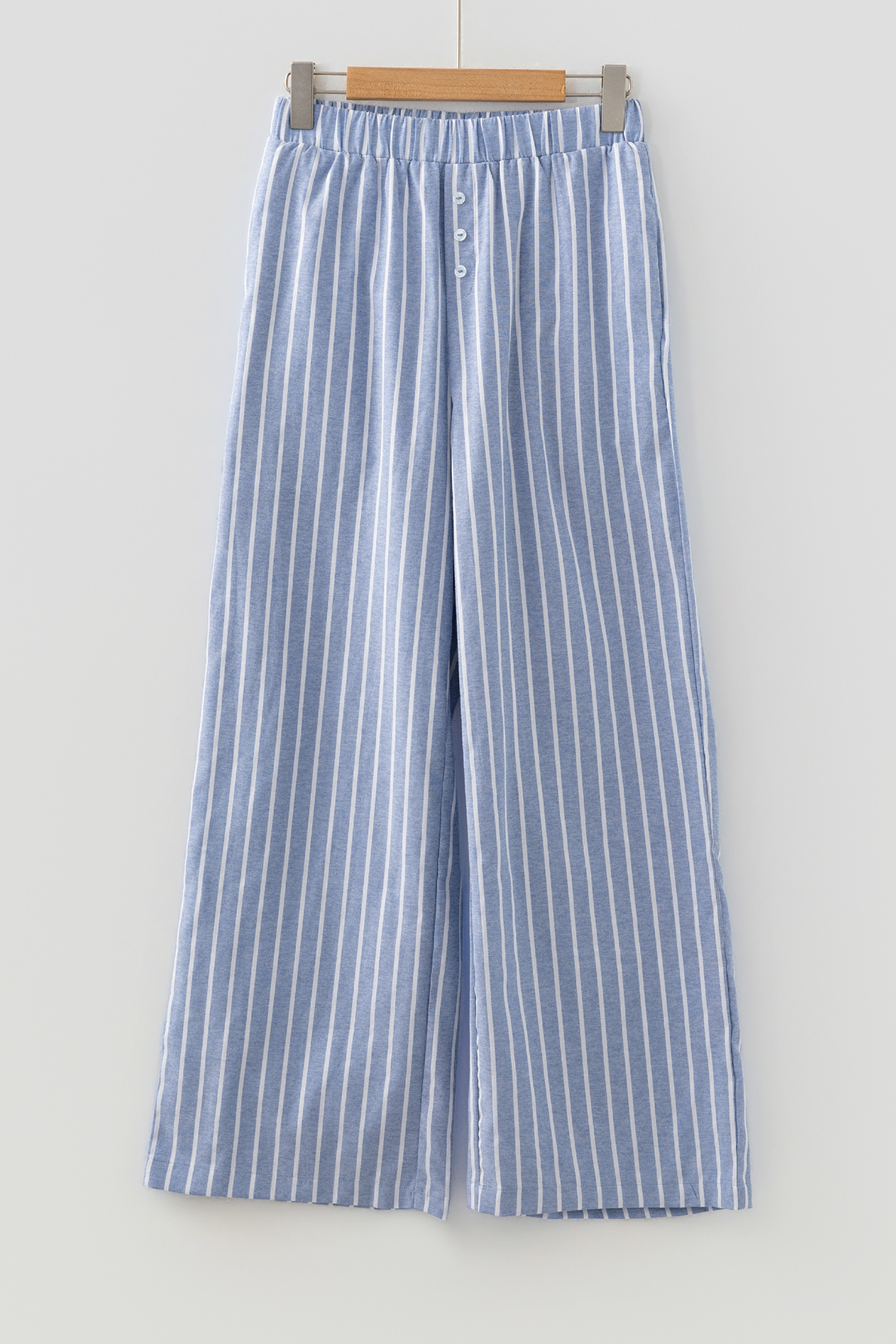 Sky Blue Stripe Buttoned Detail Loose Casual Pants - loveforevers