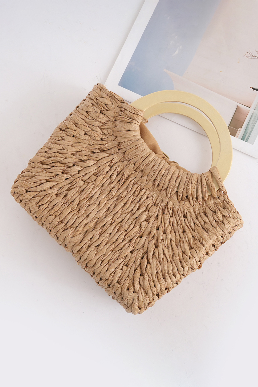 Camel Retro Straw Woven Handle Bag - loveforevers