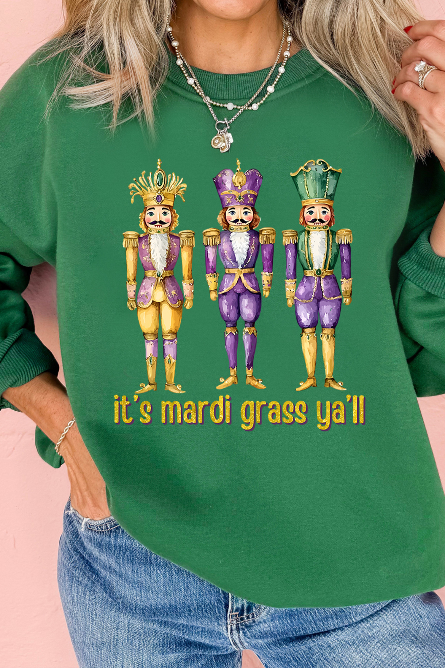 Dark Green Mardi Gras Nutcracker Graphic Pullover Sweatshirt - loveforevers