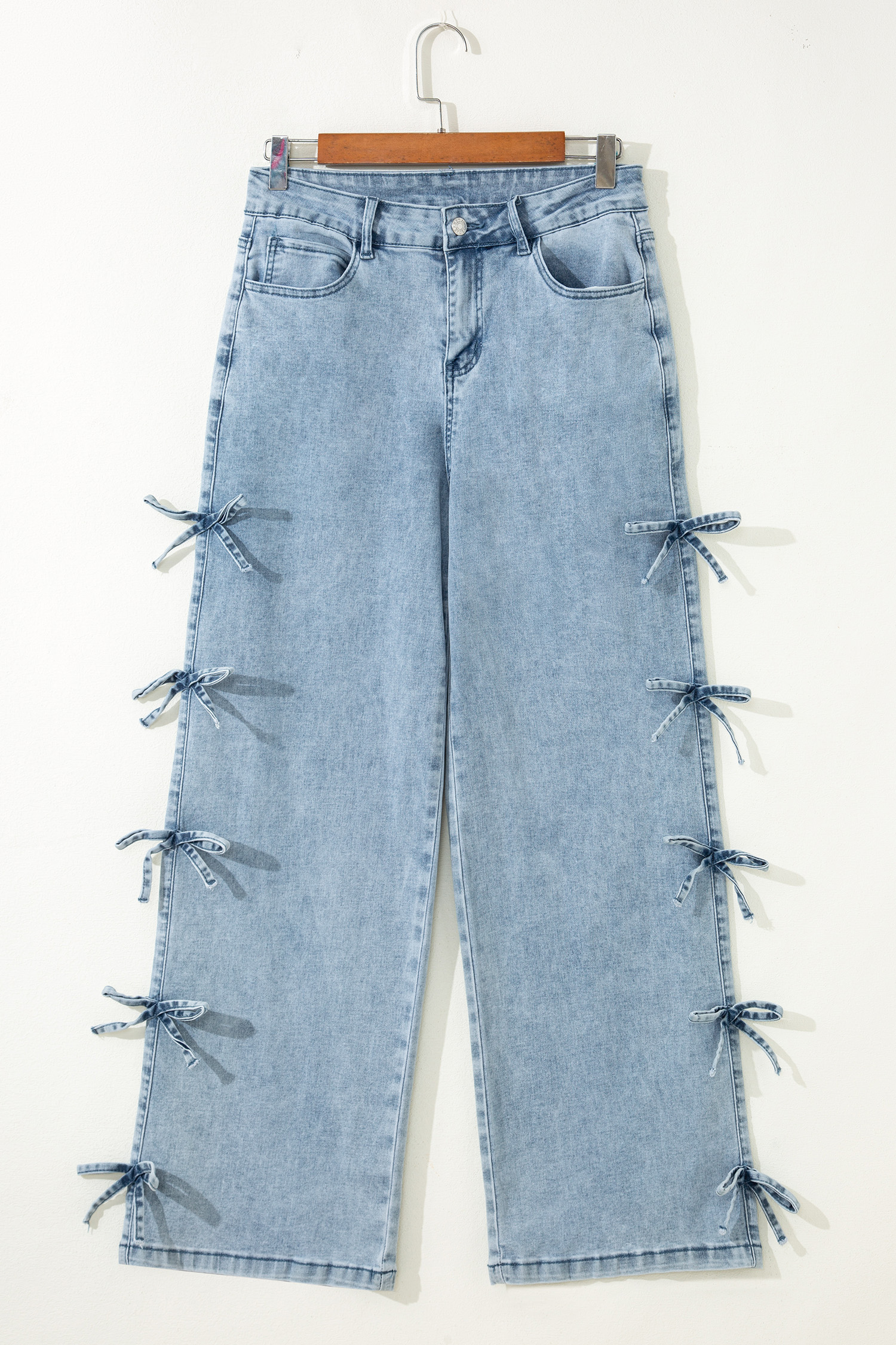 White Bow Knot Side Detail Straight Leg Loose Jeans - loveforevers