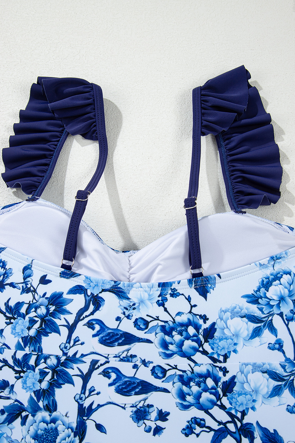 Blue Cutout Ruffled Spaghetti Strap One-Piece Swimwear - loveforevers