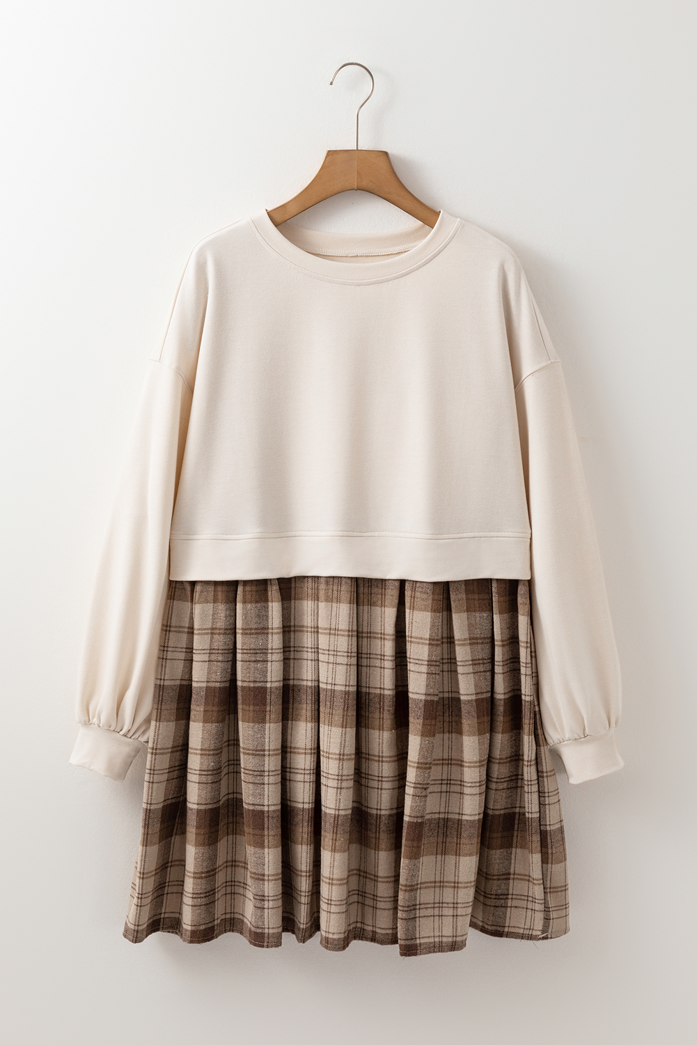 Pale Khaki Sweatshirt Poplin Mini Dress - loveforevers
