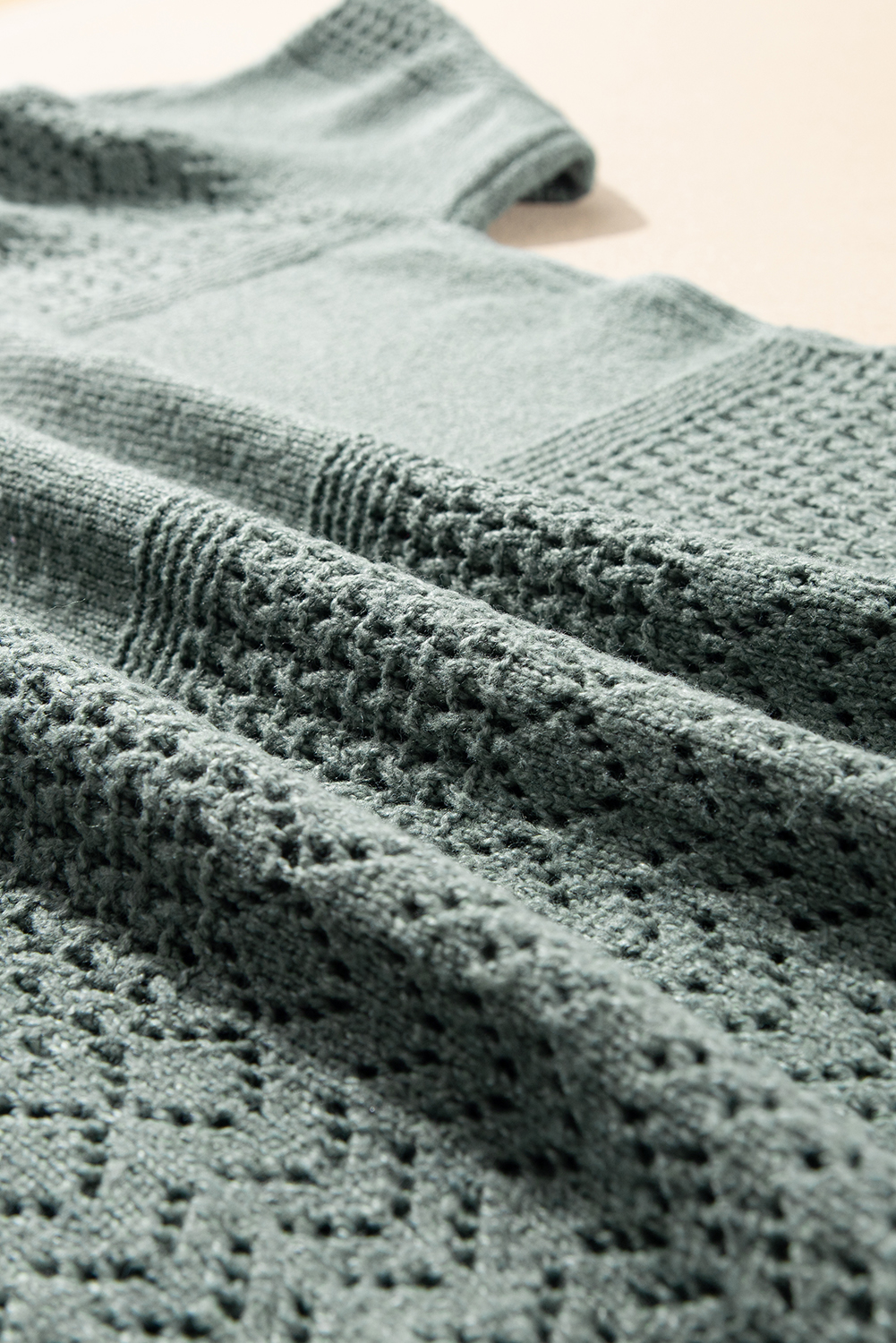 Sky Blue Eyelet Pattern Detail V Neck Drop Shoulder Sweater - loveforevers