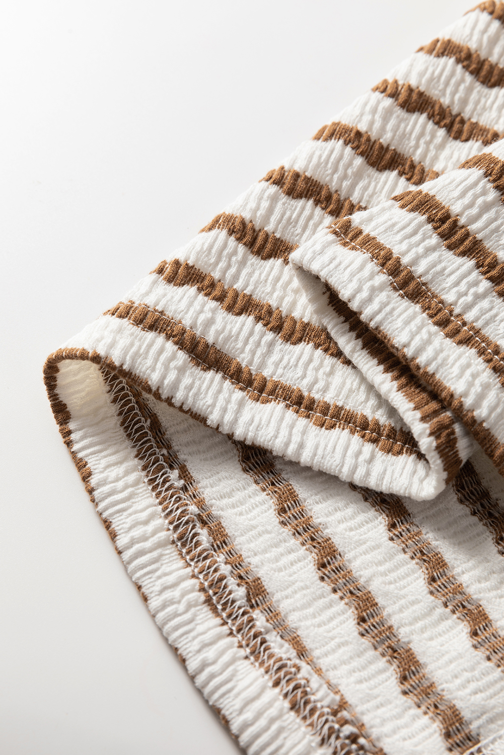 Khaki Stripe Textured Hooded V Neck Casual Long Sleeve Top - loveforevers
