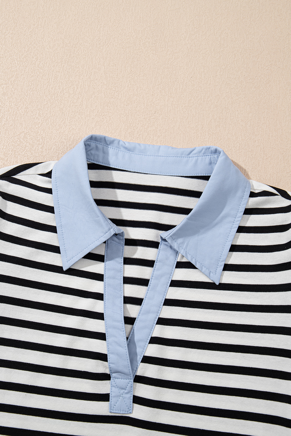 Black Stripe Contrast V Neck Collared Puff Sleeve T Shirt Mini Dress with Pockets - loveforevers