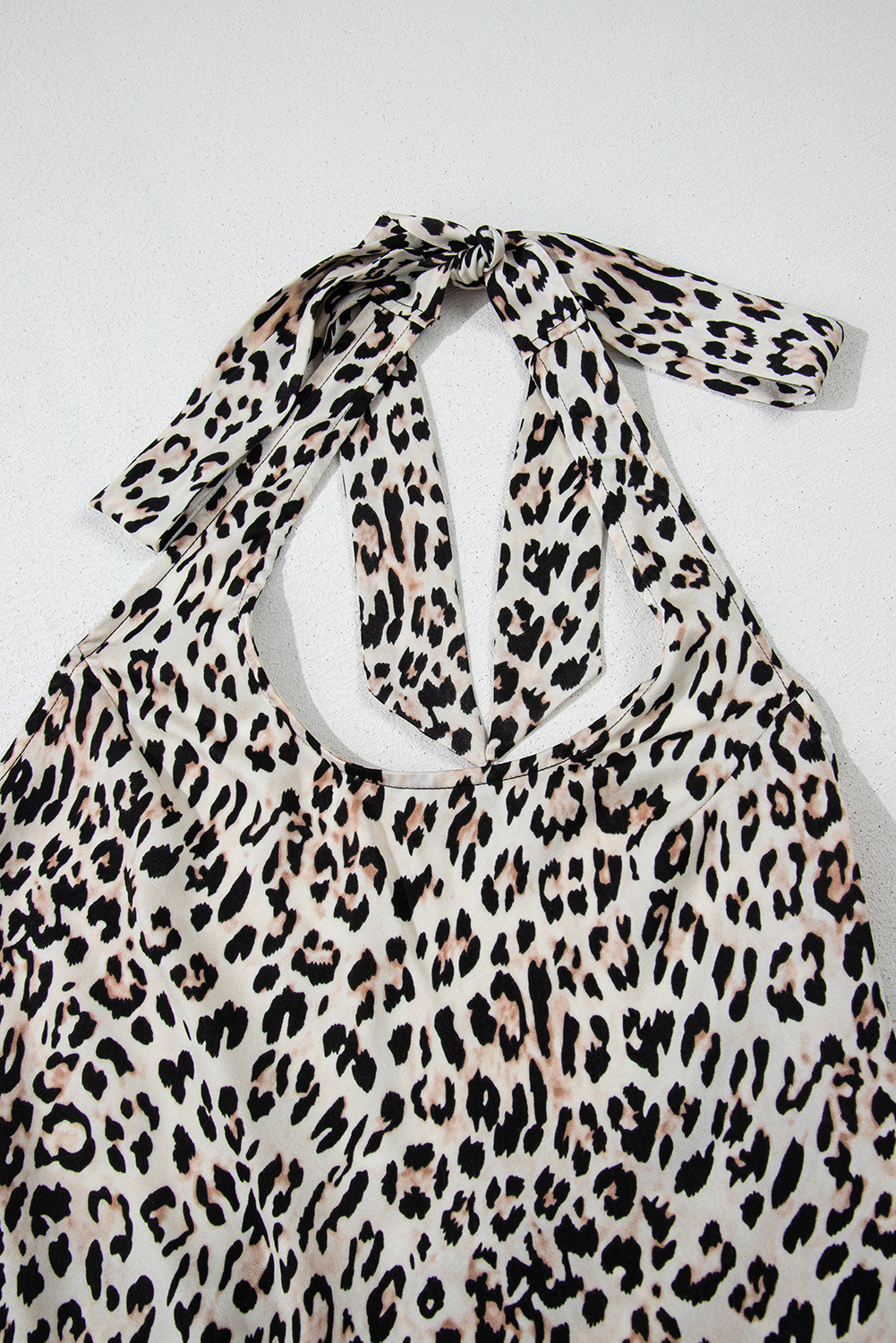 Brown Leopard Printed Halter Neck Backless Ruffled Hem Maxi Dress - loveforevers