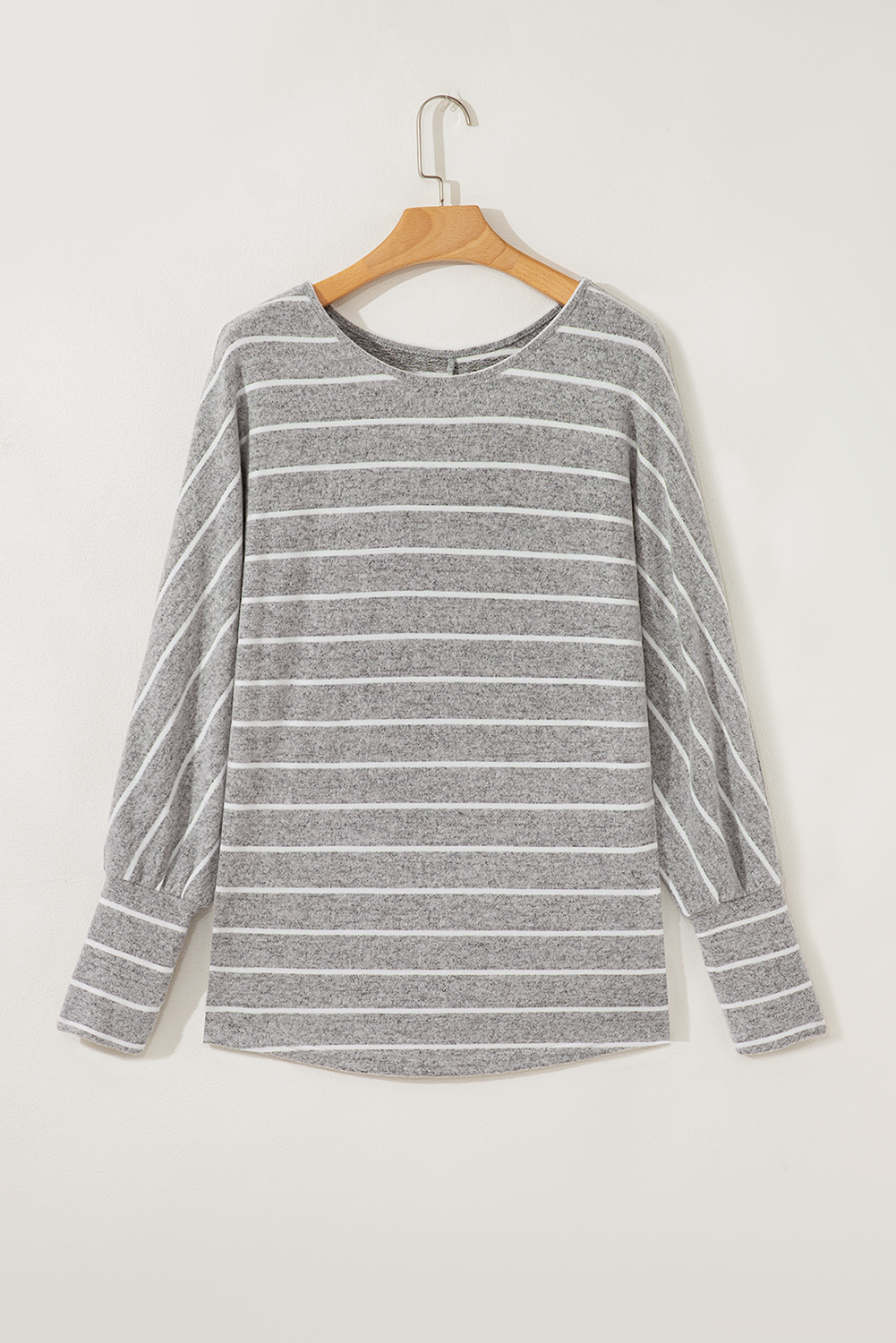 Gray Stripe Dolman Sleeve Drop Shoulder Top - loveforevers