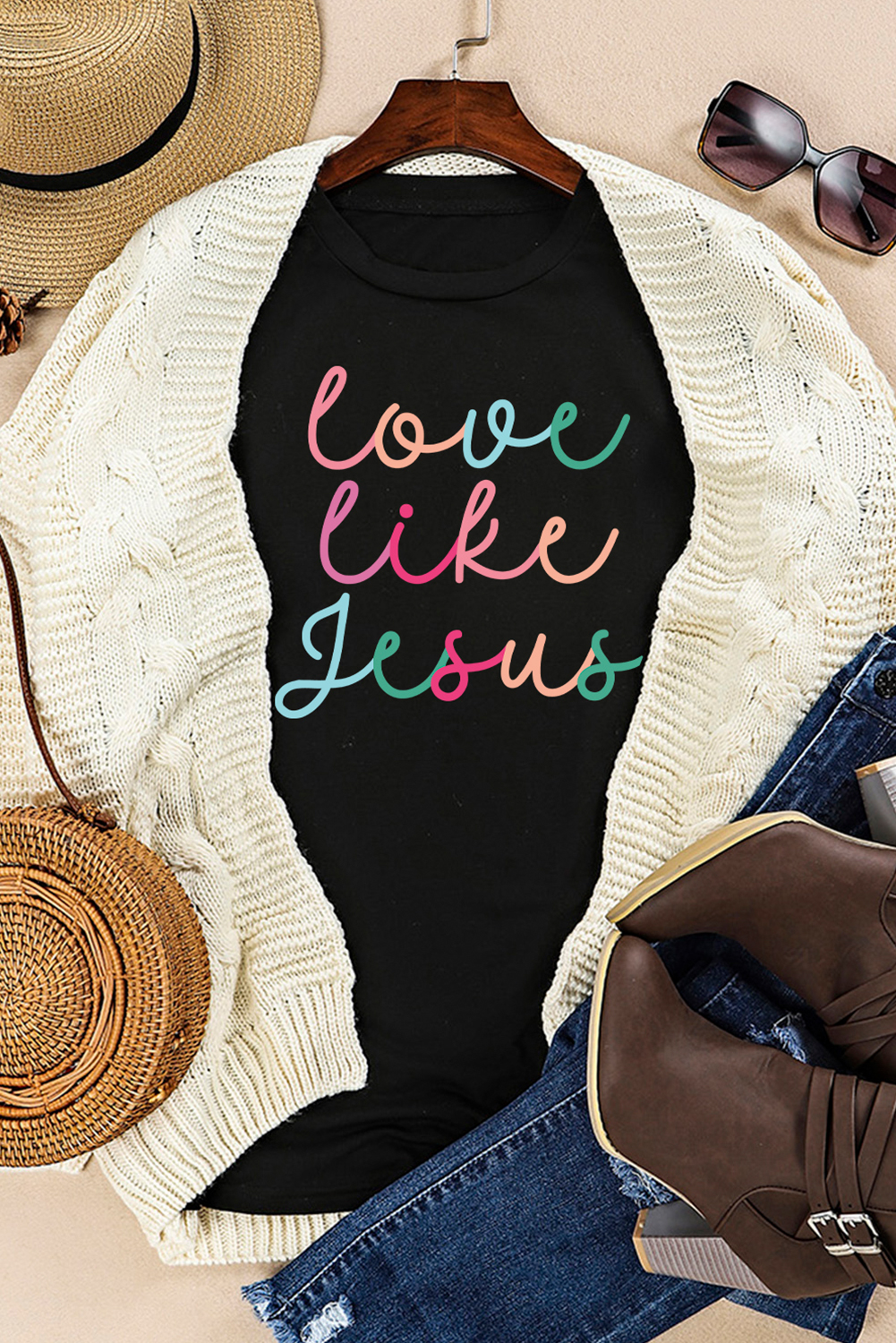 Black Love Like Jesus Crew Neck Graphic Tee - loveforevers
