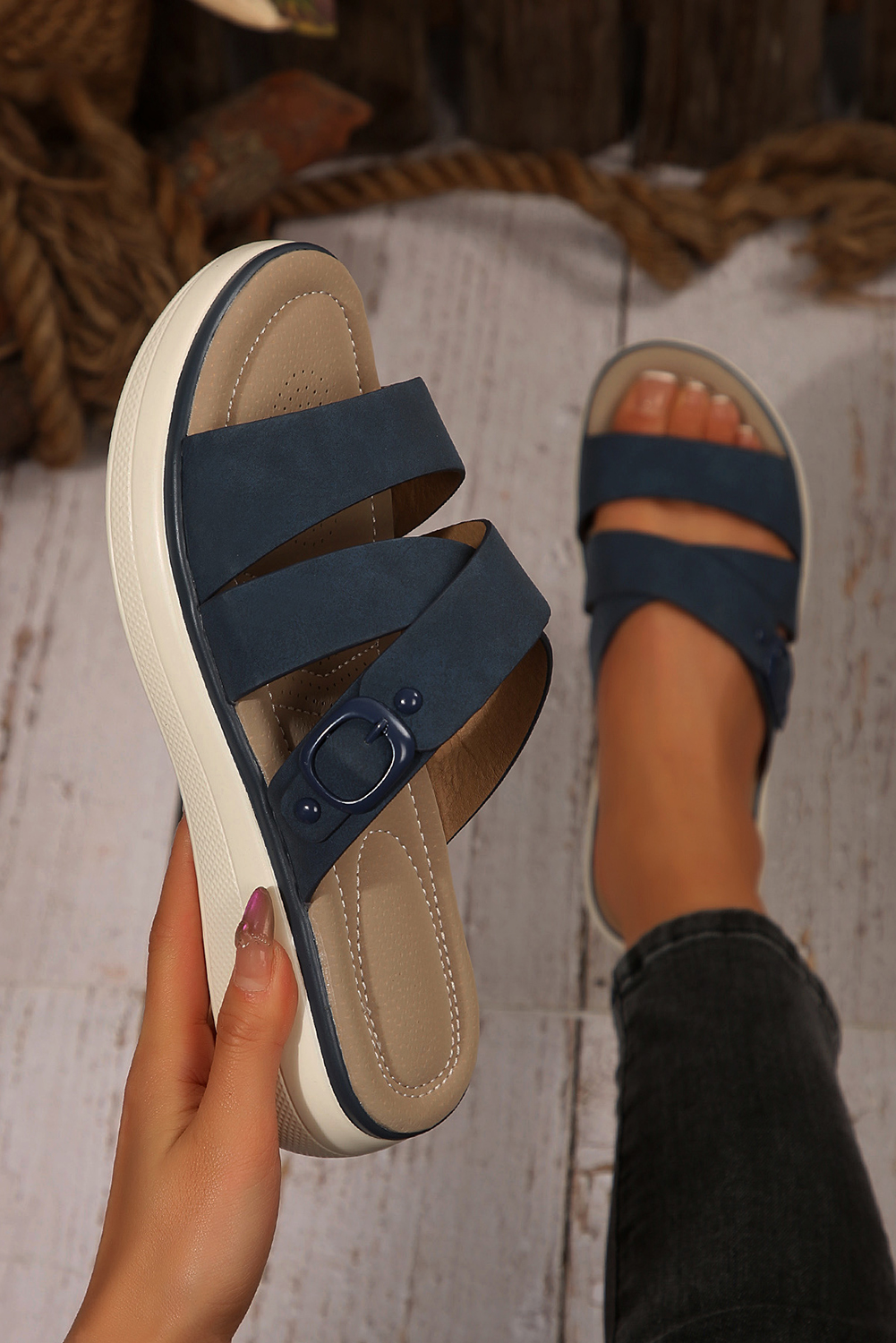 Wild Wind Criss Cross Wedge Slippers - loveforevers