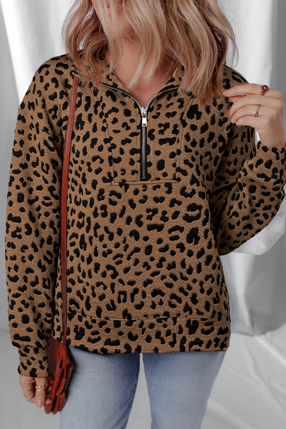 Brown Leopard Print Quarter Zip Sweatshirt - loveforevers