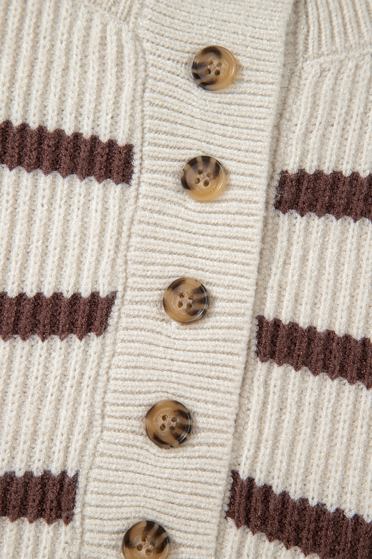 Brown Stripe Ribbed Henley Drop Shoulder Slouchy Sweater - loveforevers