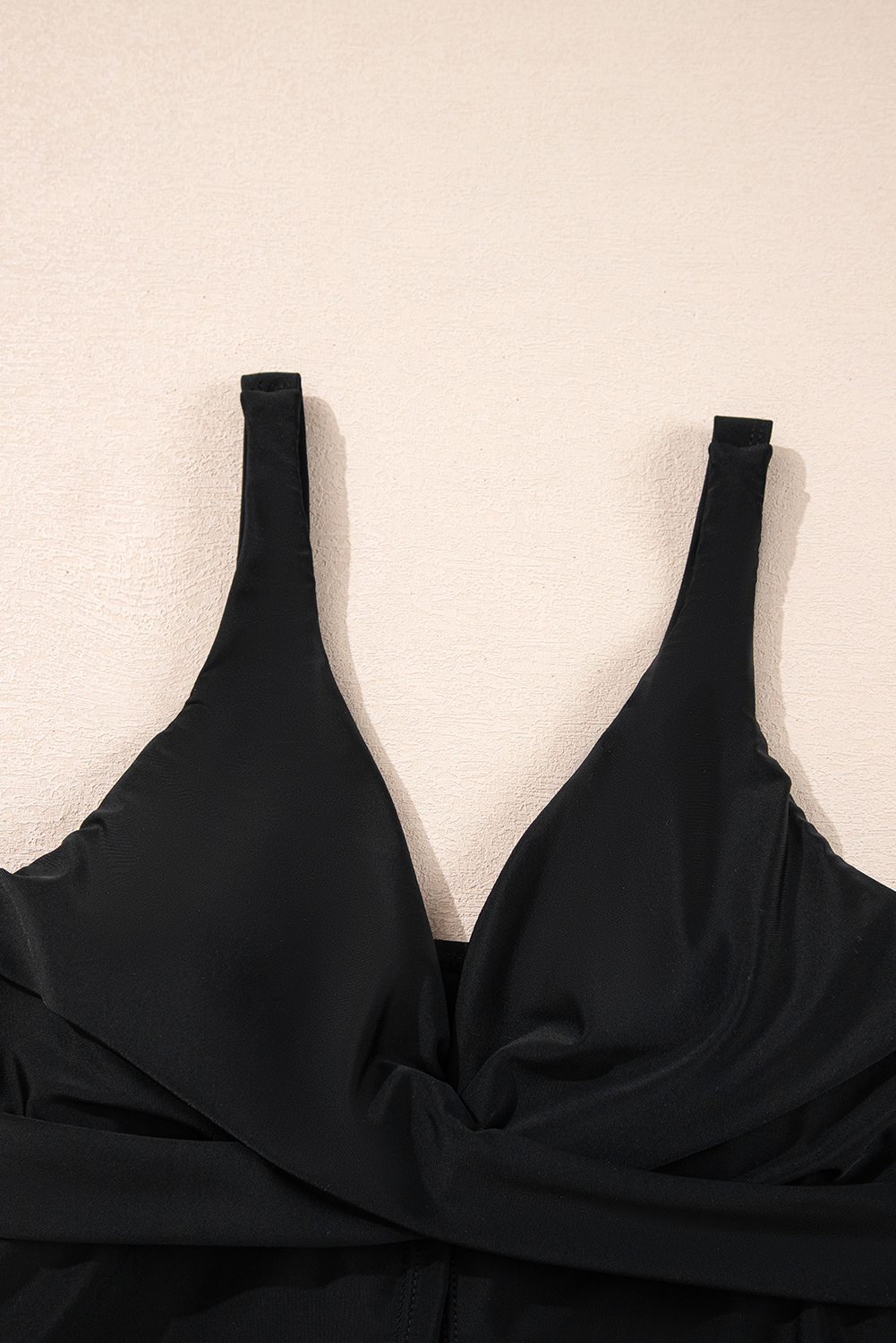 Black Crossed V Neck Adjustable Strap Babydoll Tankini Top - loveforevers