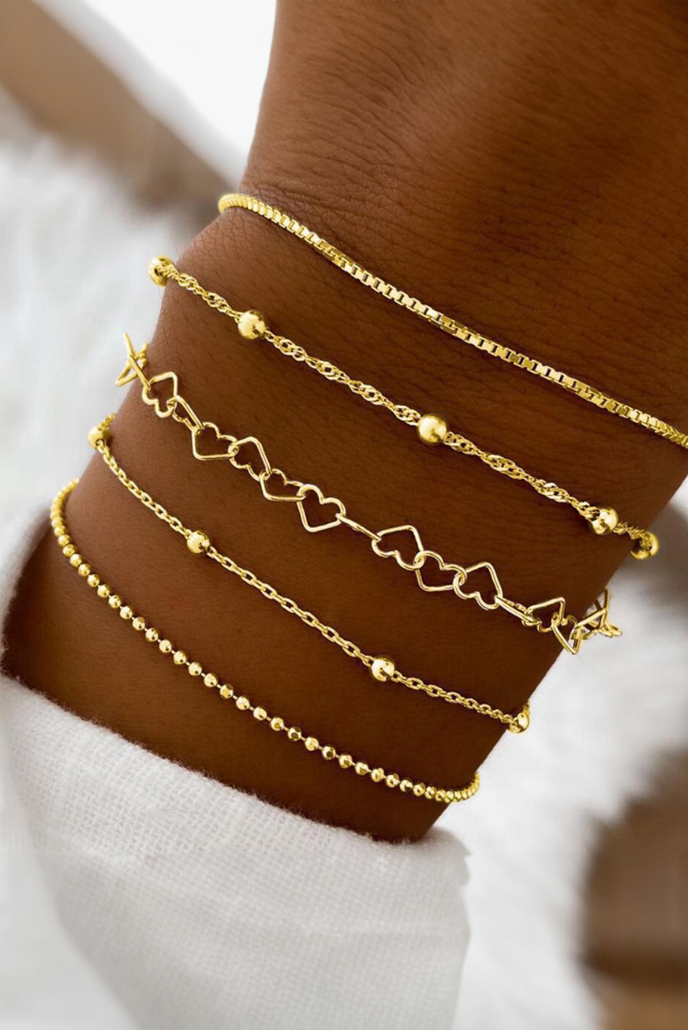 Gold Multi Layered Heart Shape Plate Chain Bracelet - loveforevers