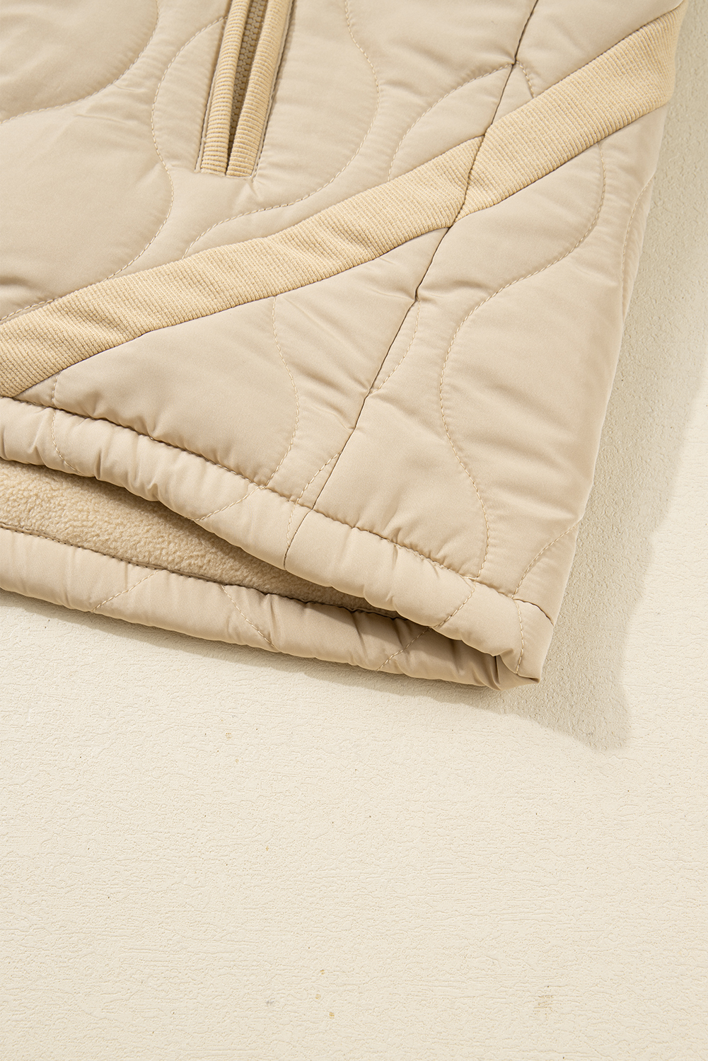 Pale Khaki Quilted Padded Casual Winter Jacket Vest with Fleece Lining - loveforevers