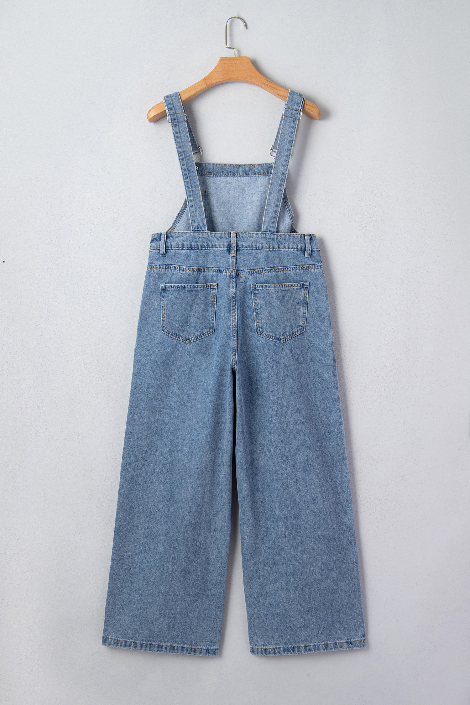 Dusk Blue Pleated Wide Leg Retro Pocketed Denim Jumpsuit - loveforevers