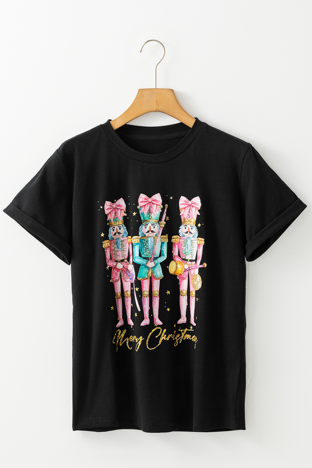 Black Nutcracker Merry Christmas Printed Crewneck T Shirt - loveforevers