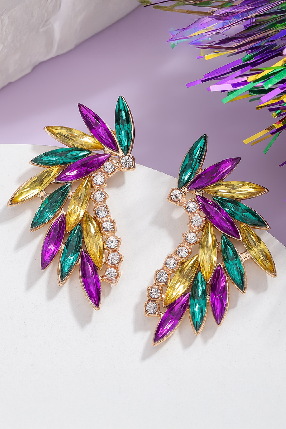 Gold Mardi Gras Rhinestone Crystal Inlay Stud Earrings - loveforevers