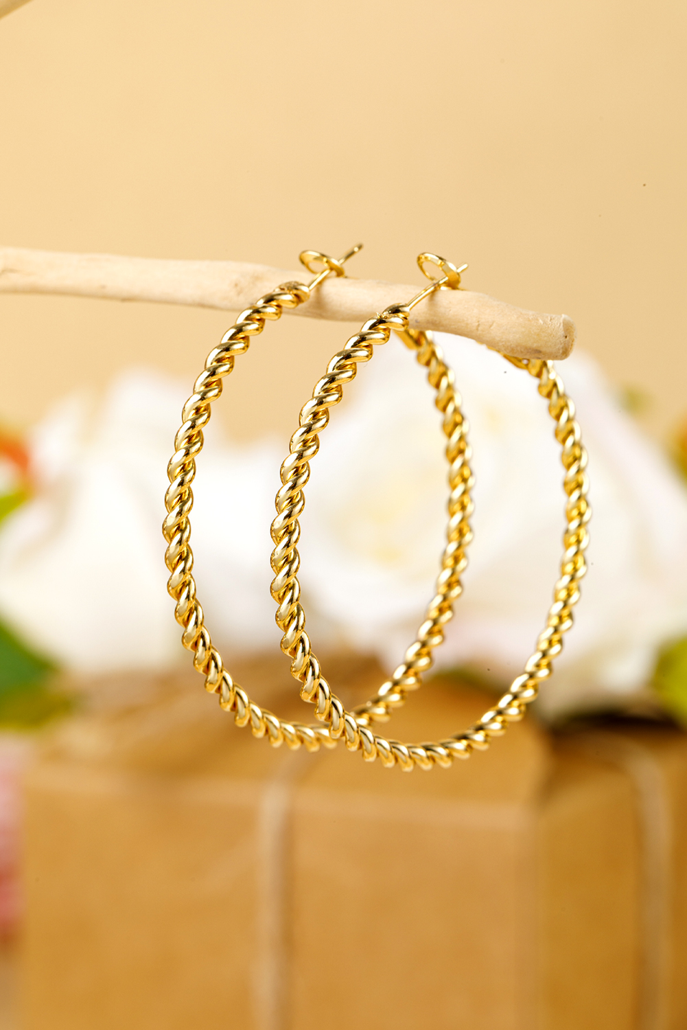 Gold Twisted Detail Plated Alloy Large Hoop Earrings - loveforevers