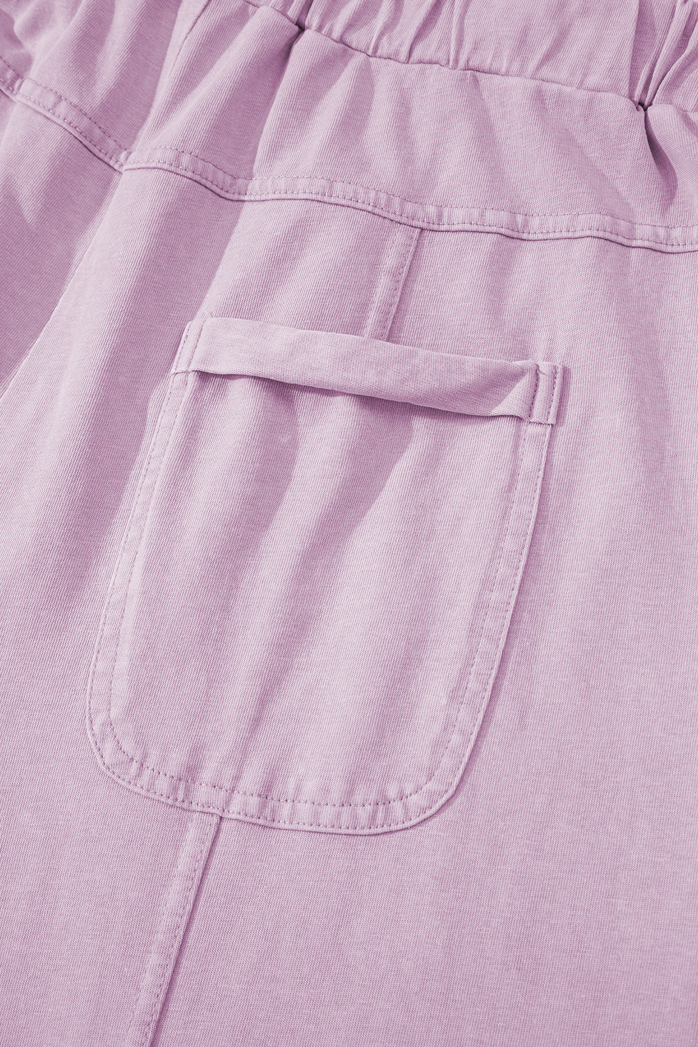 Pink Mineral Wash Exposed Seam Drawstring Elastic Waistband Wide Leg Cargo Pants - loveforevers