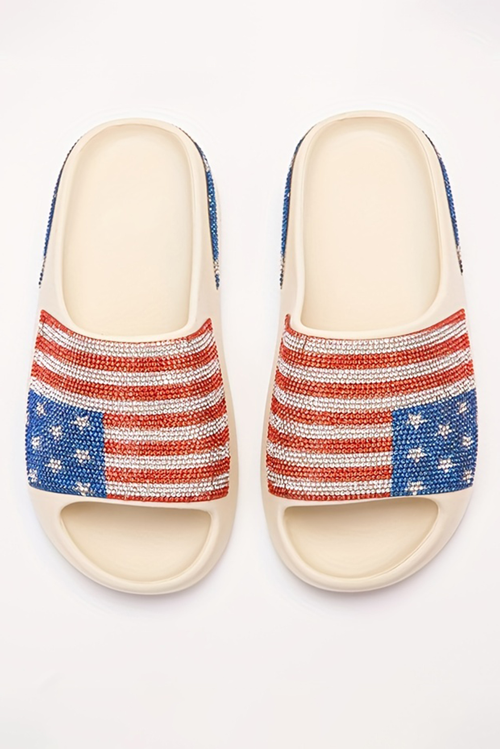 Black Rhinestone American Flag Thick Sole Slippers - loveforevers