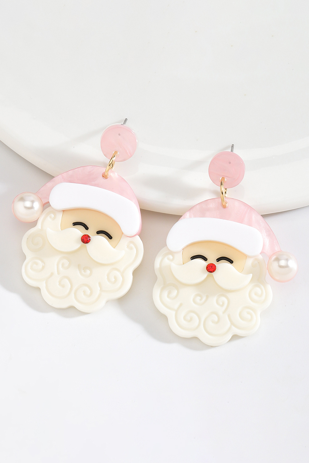 White Bright Pearl Decor Cute Father Christmas Earrings - loveforevers