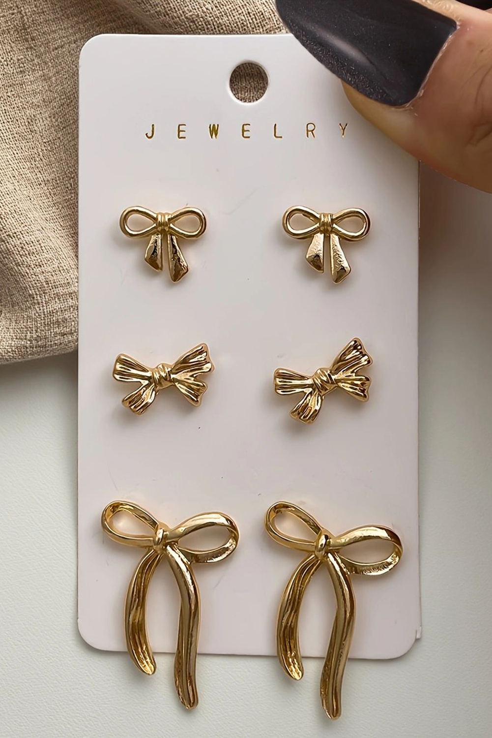 Gold Plated Stainless Alloy Bow Earring Set - loveforevers