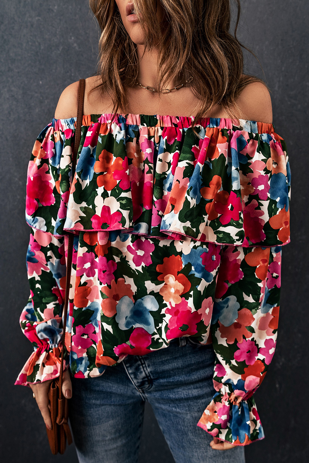 Floral Print Ruffled Off Shoulder Blouse - loveforevers