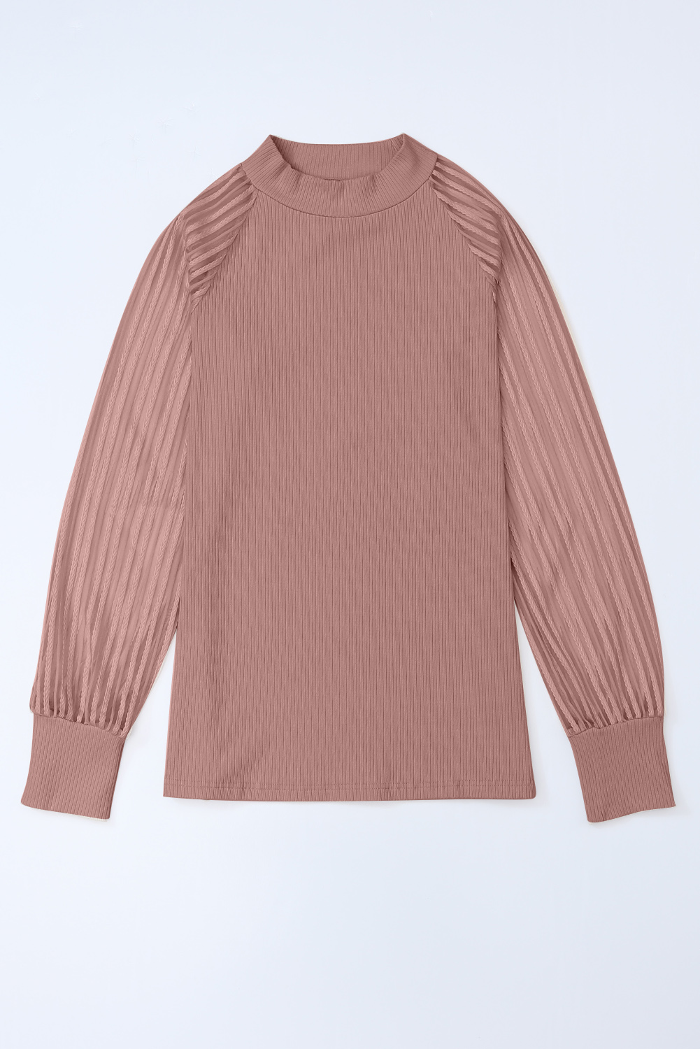 Gray Striped Mesh Long Sleeve Crewneck Ribbed Top - loveforevers