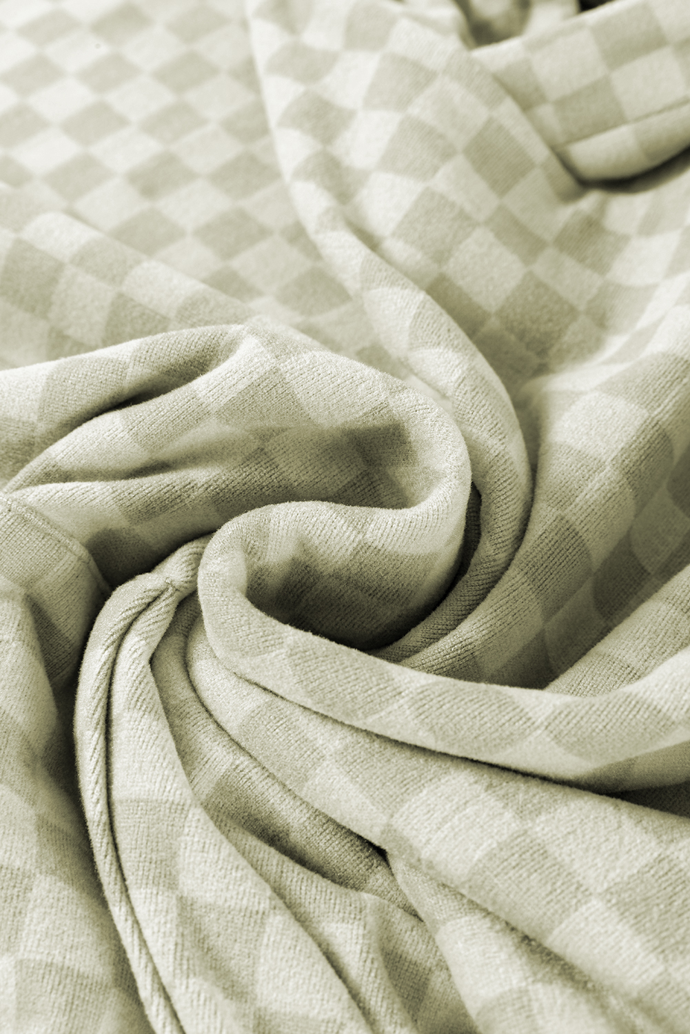 Khaki Checkered Print Kangaroo Pocket Drawstring Hoodie - loveforevers