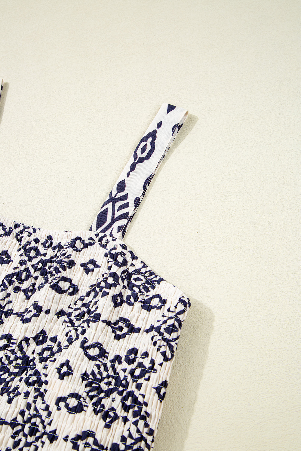 Blue Boho Geometric Print Shirred High Waist Wide Leg Jumpsuit - loveforevers