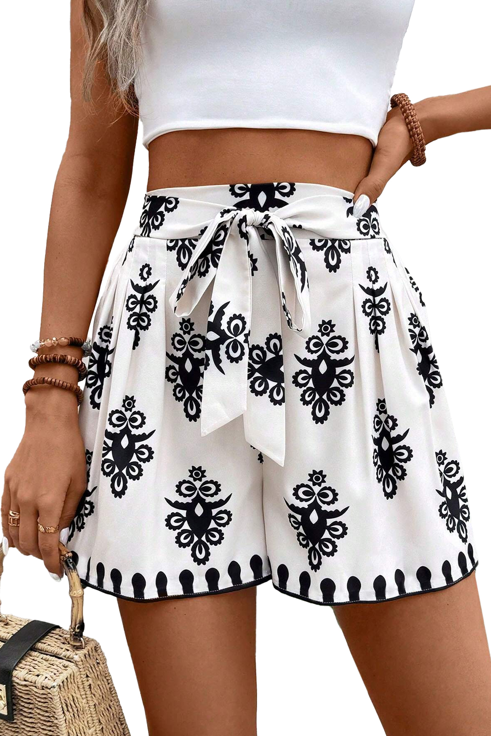 Beige Geometric Printed Sleeveless Hollowed Bowknot Back Mini Dress - loveforevers