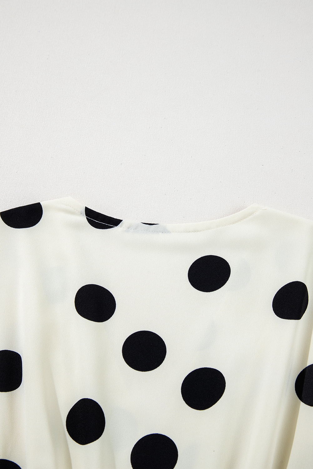 Beige Polka Dot Printed Surplice V Neck Puff Sleeve Mini Dress - loveforevers