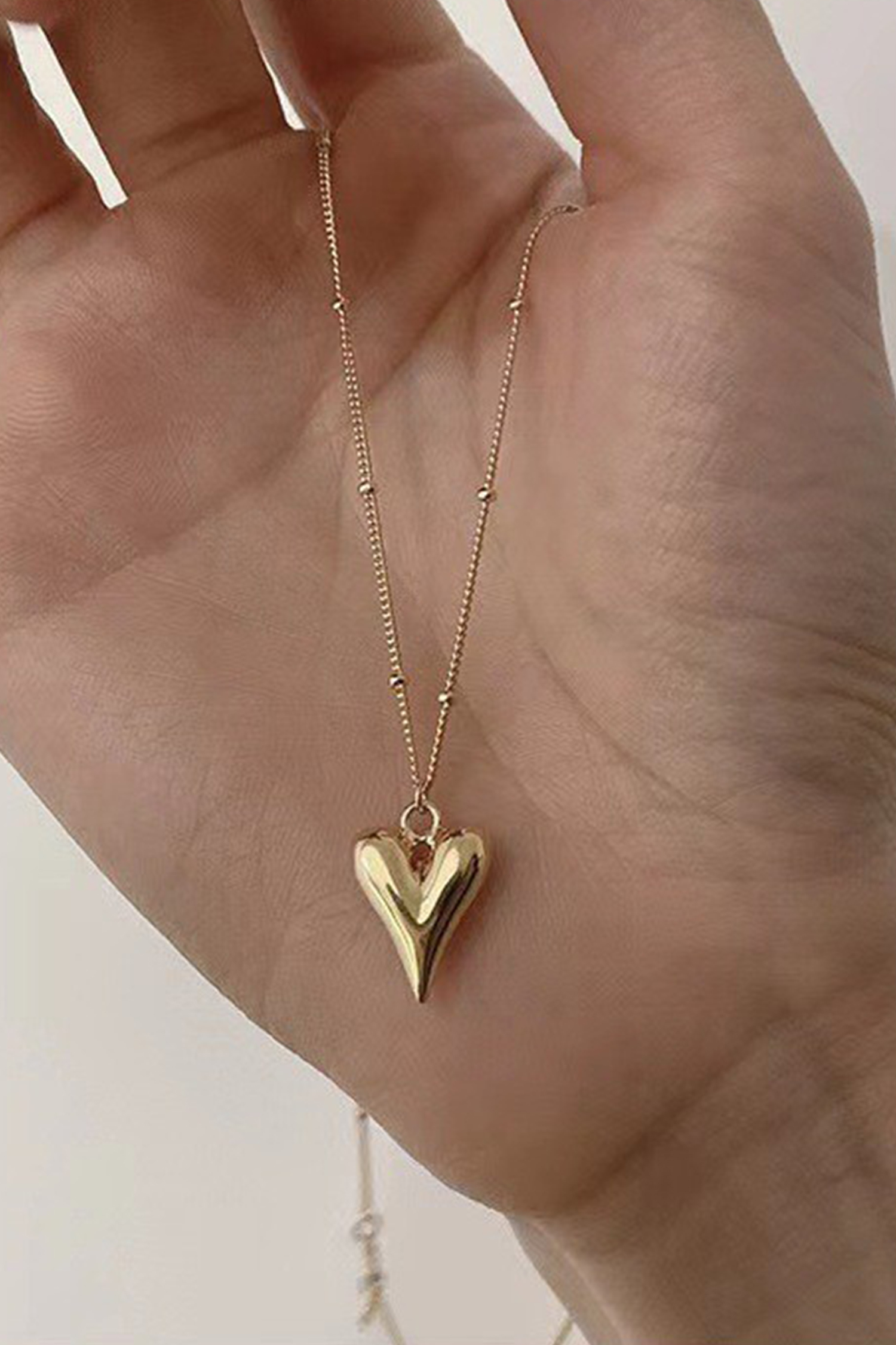 Gold Plated Alloy Puffed Heart Necklace - loveforevers
