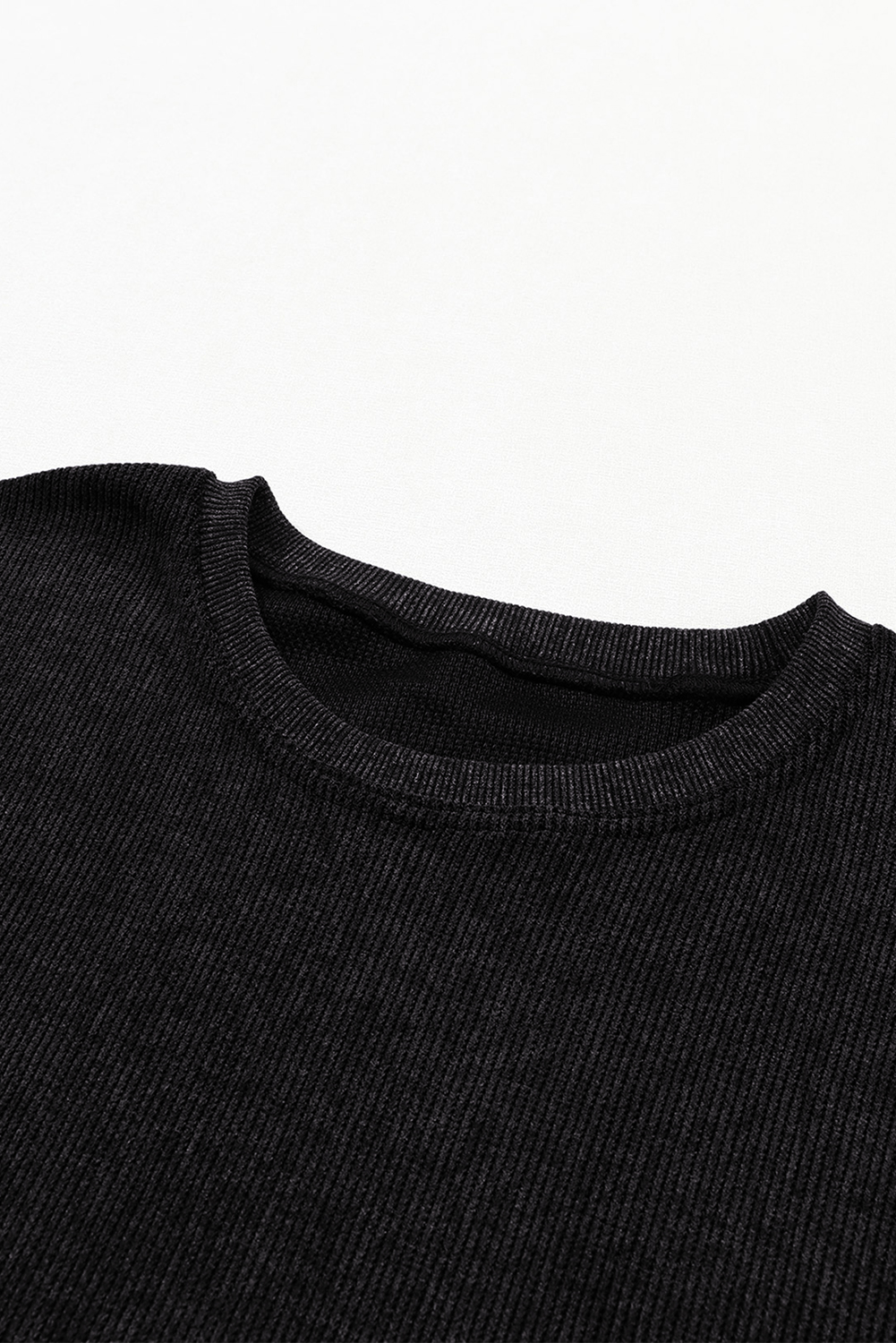 Pink Solid Ribbed Knit Round Neck Pullover Sweatshirt - loveforevers