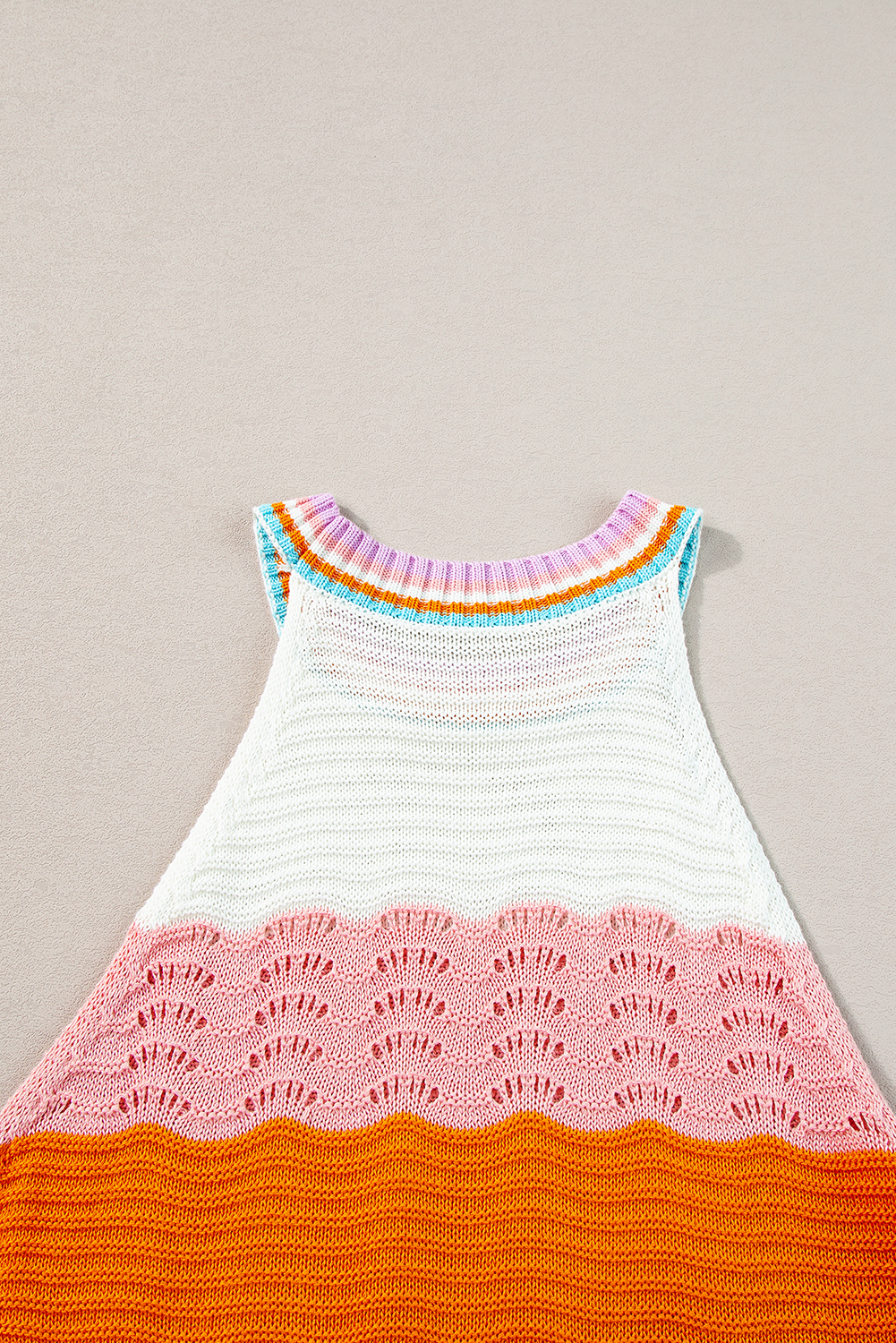 Multicolour Wavy Striped Print Textured Knit Sleeveless Sweater Top - loveforevers