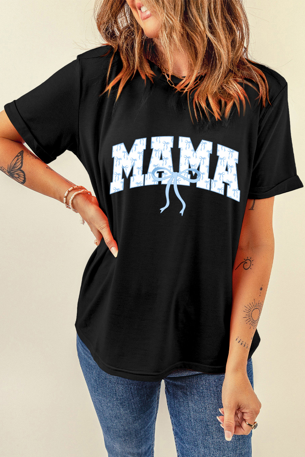 Black Bow MAMA Graphic Loose Tee - loveforevers