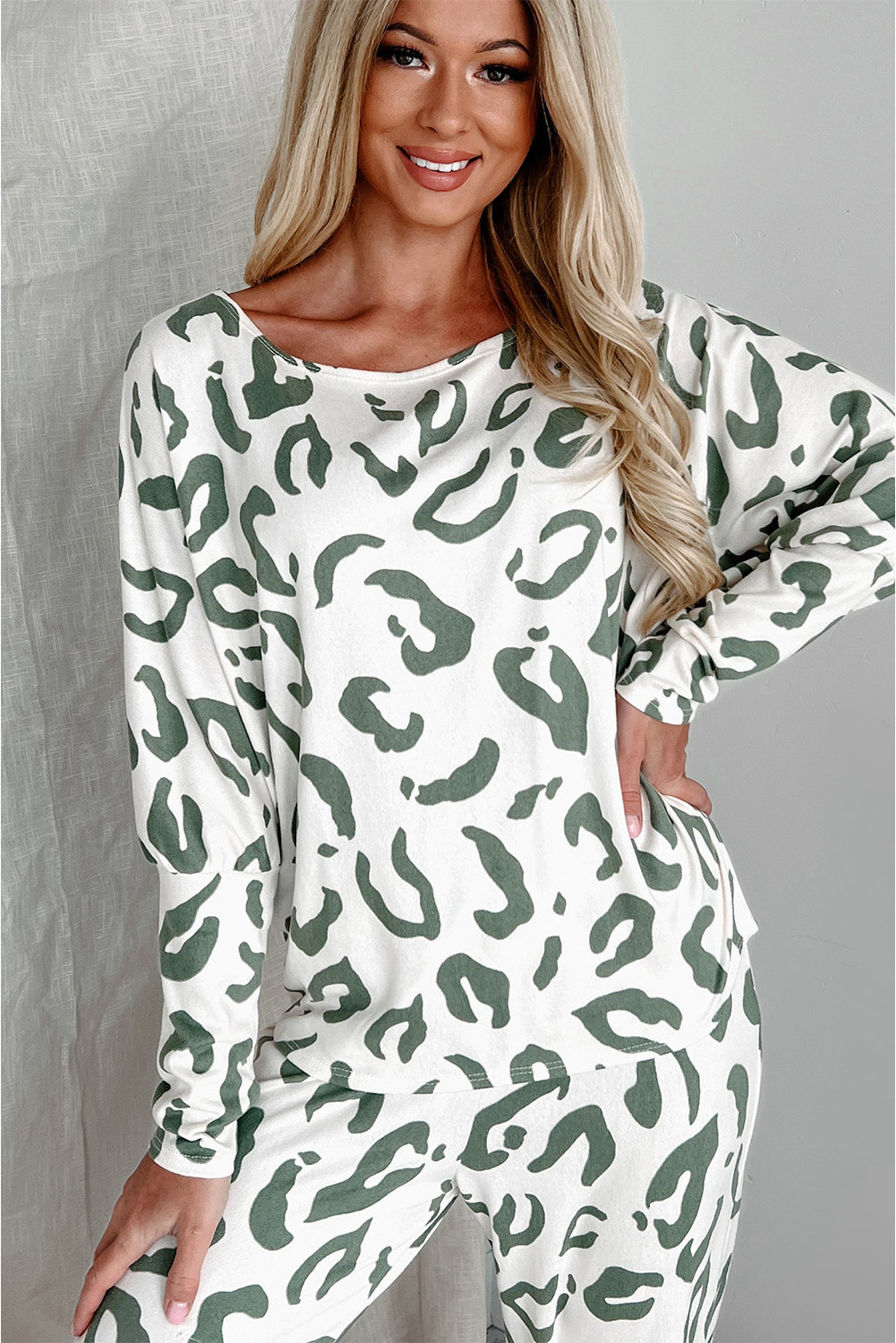 Beige Leopard Animal Print Long Sleeve and Pants Loungewear Set - loveforevers