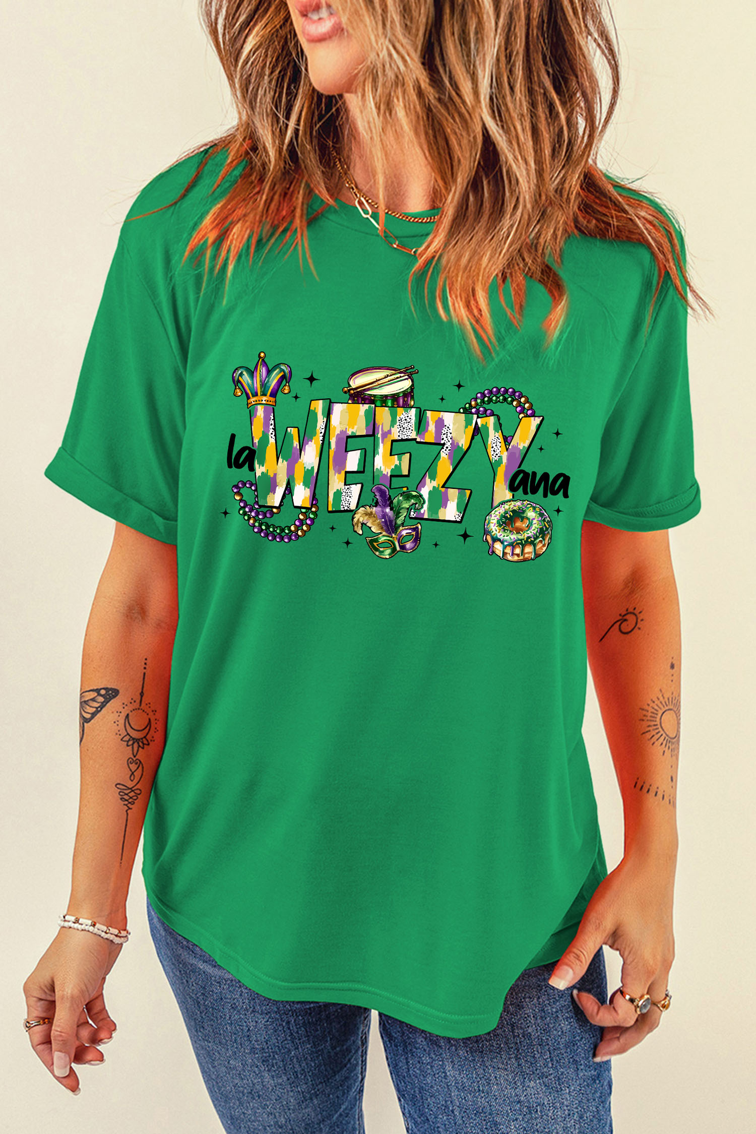 Bright Green Glitter Mardi Gras Mask Graphic T Shirt - loveforevers