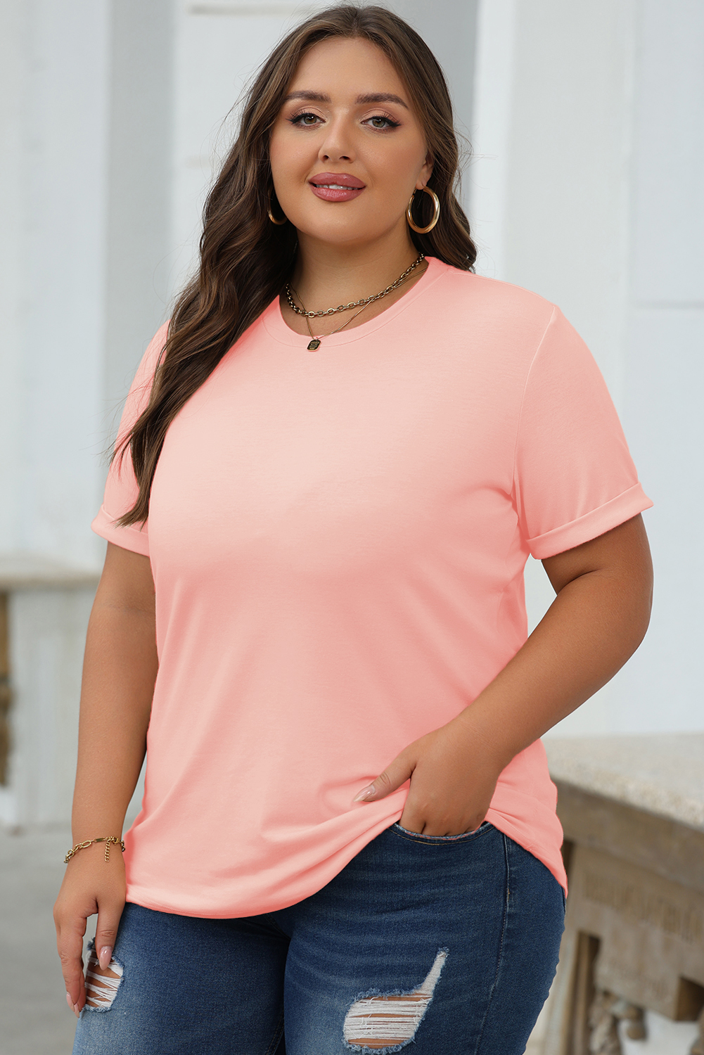 Khaki Casual Plain Crew Neck Tee - loveforevers